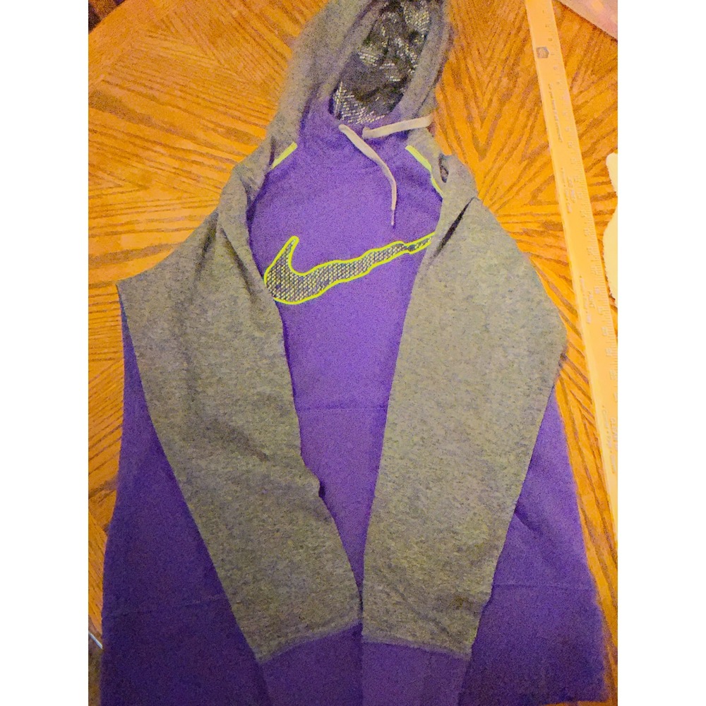Nike Kids Therma-FIT Pullover Hoodie Purple Gray Lime Green Size Large L